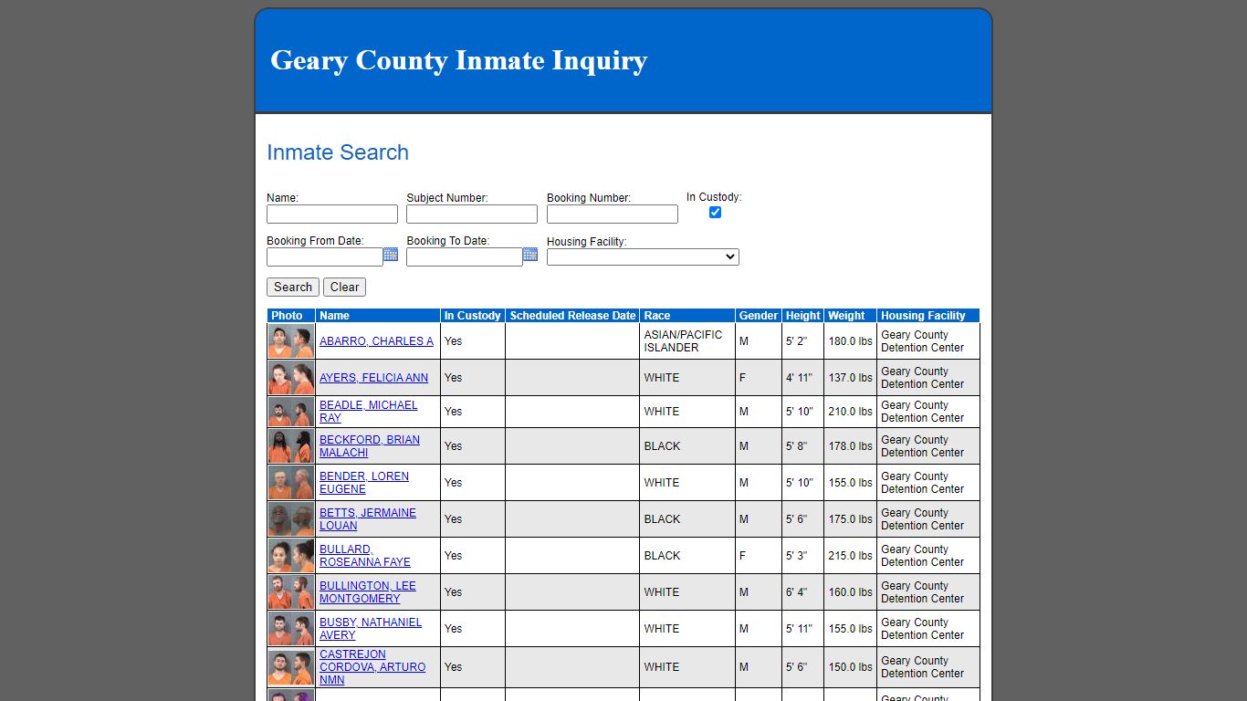 Inmate Search